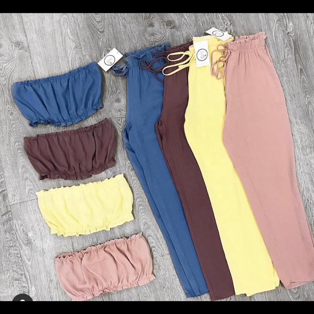 Yellow 2 piece set crop top bandeau & pants